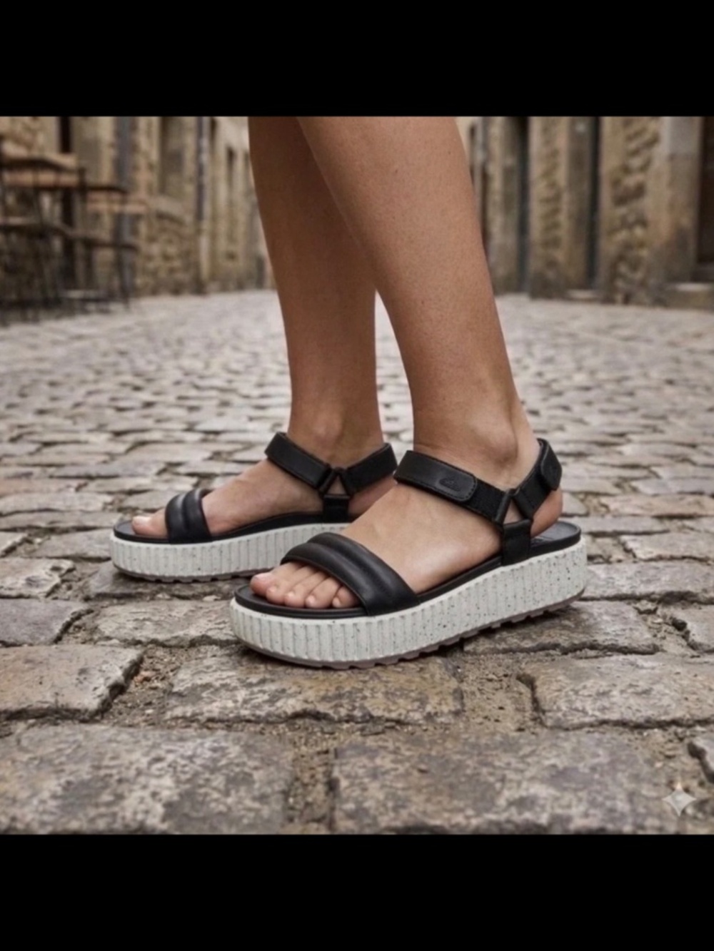 Reef Vista Higher Raya Cushion Comfort Platform Sandals Black/White Womans 10M